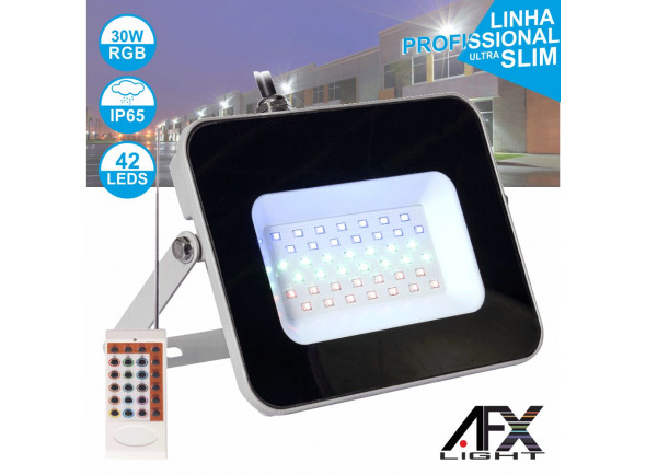 Afx Light   Foco LED 30W 220v C/Comando RGB IP65
